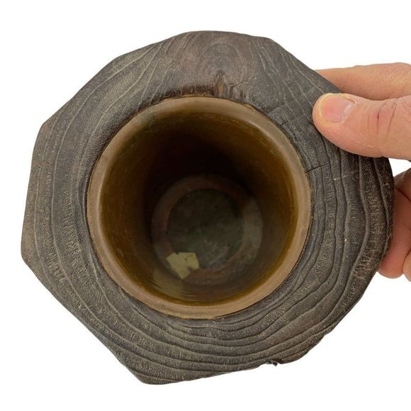 Asian Hand Carved Wood Brush Pot Vase Bamboo Painting 0792 - Picture 6 of 9